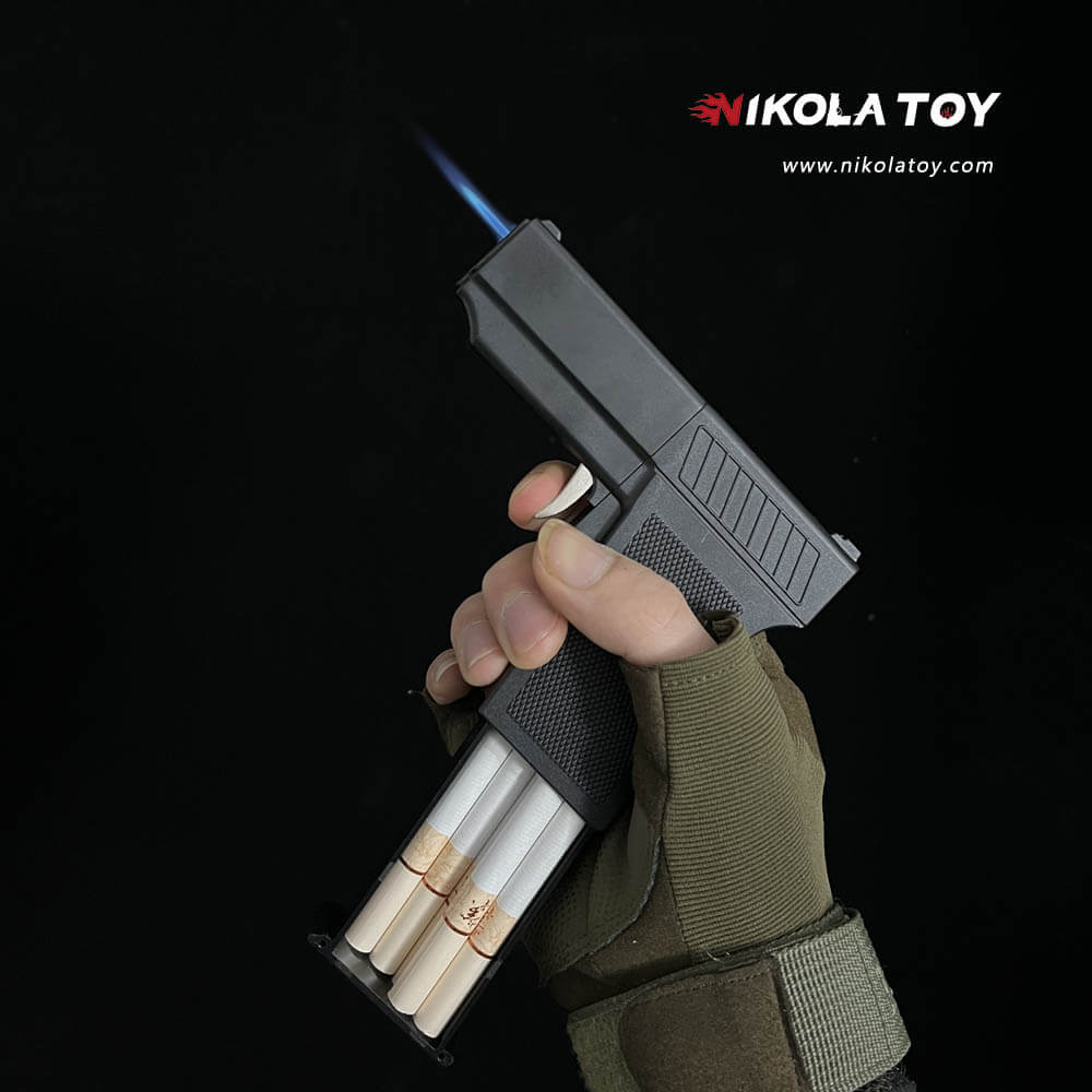Split gun type cigarette box lighter
