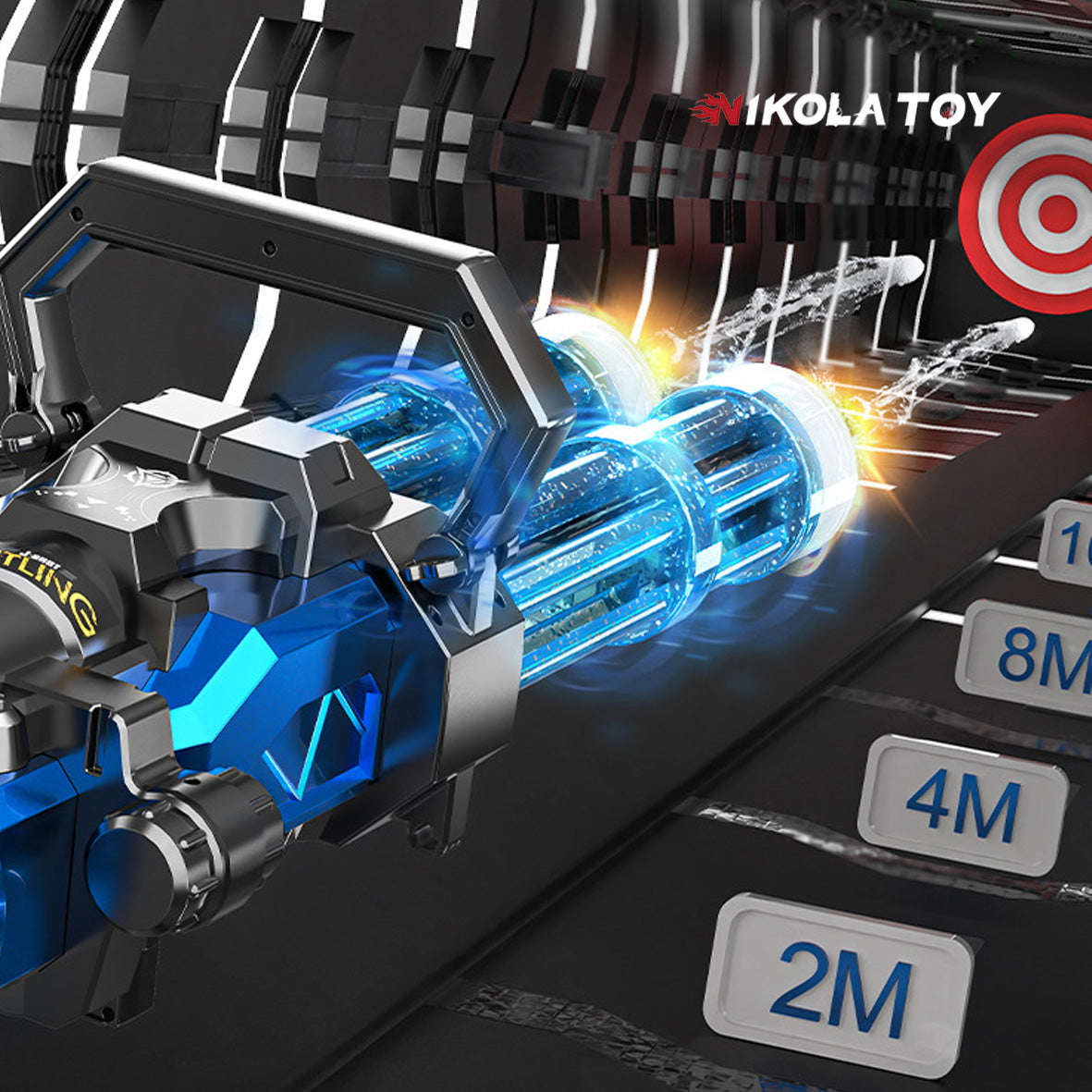 High Speed Shooting Dual Muzzle Gatling Water Gun Backpack (Muzzle LED)