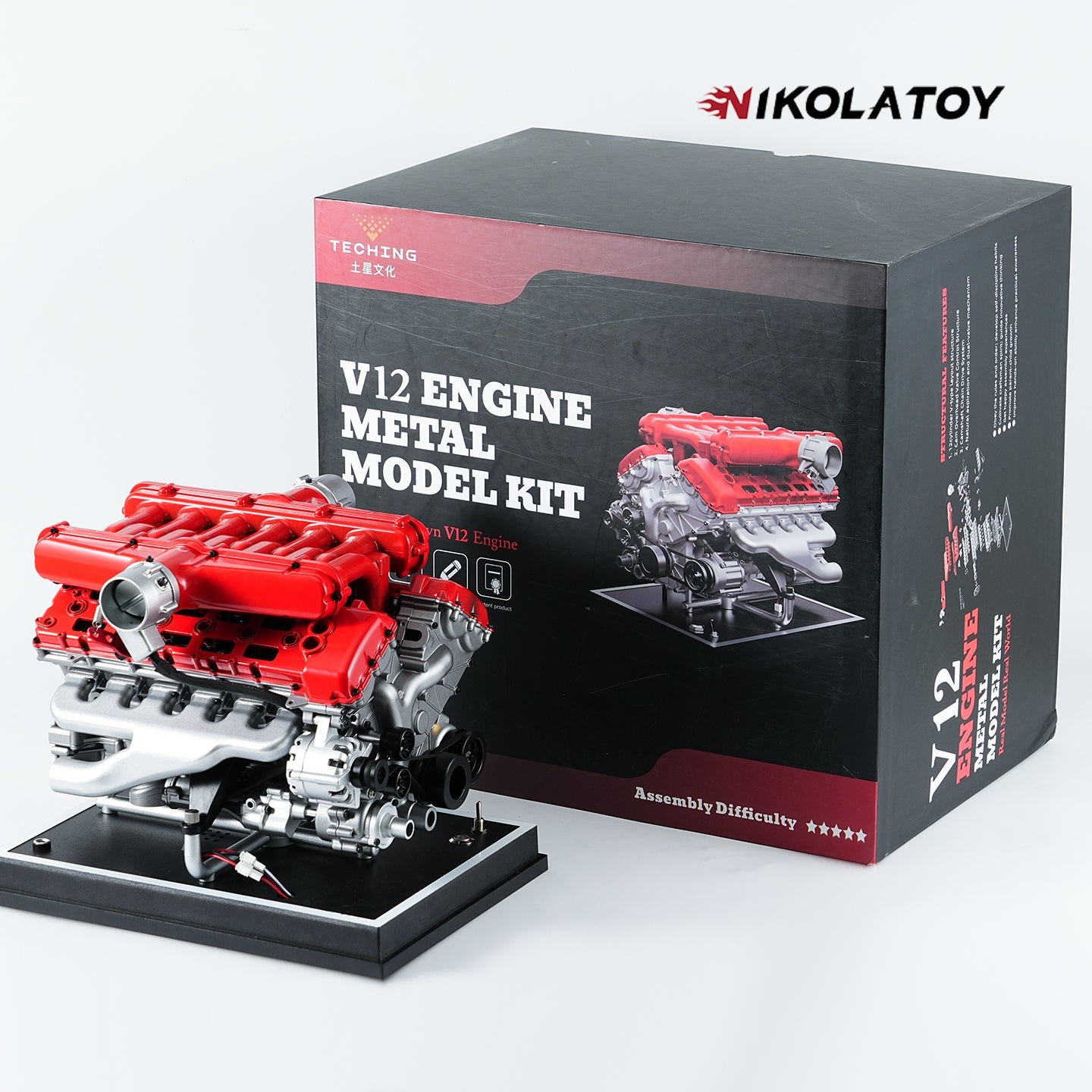 TECHING V12 Car Engine Model Full Metal Assembling 12-Cylinder Building Kits 800+PCS