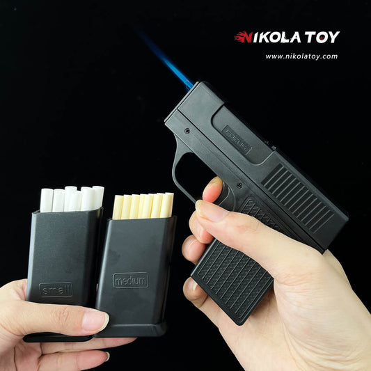 Gun type cigarette lighter with 3 replaceable magazine clips