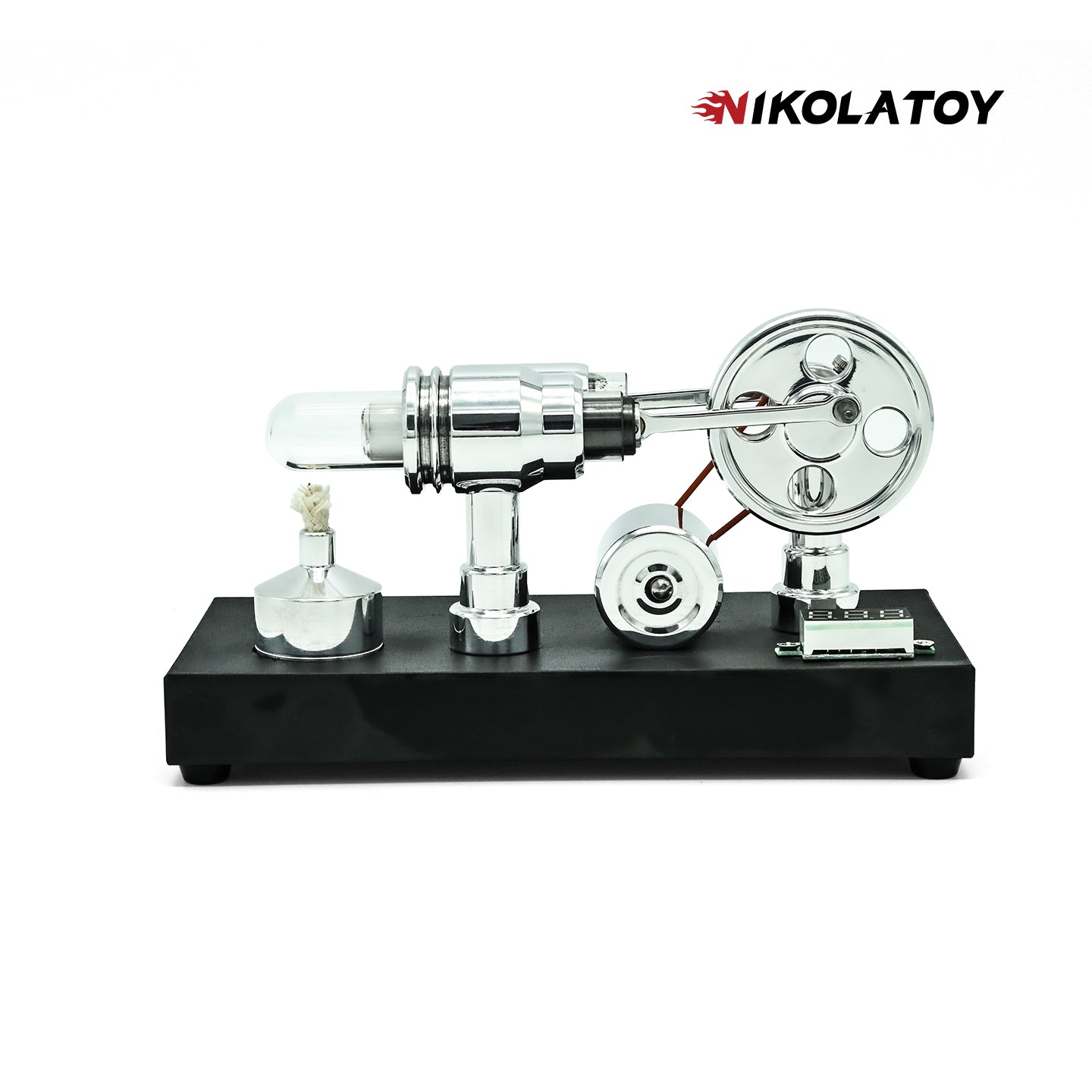 Mirror Polished Stirling Engine With Embedded Voltmeter And USB Plug