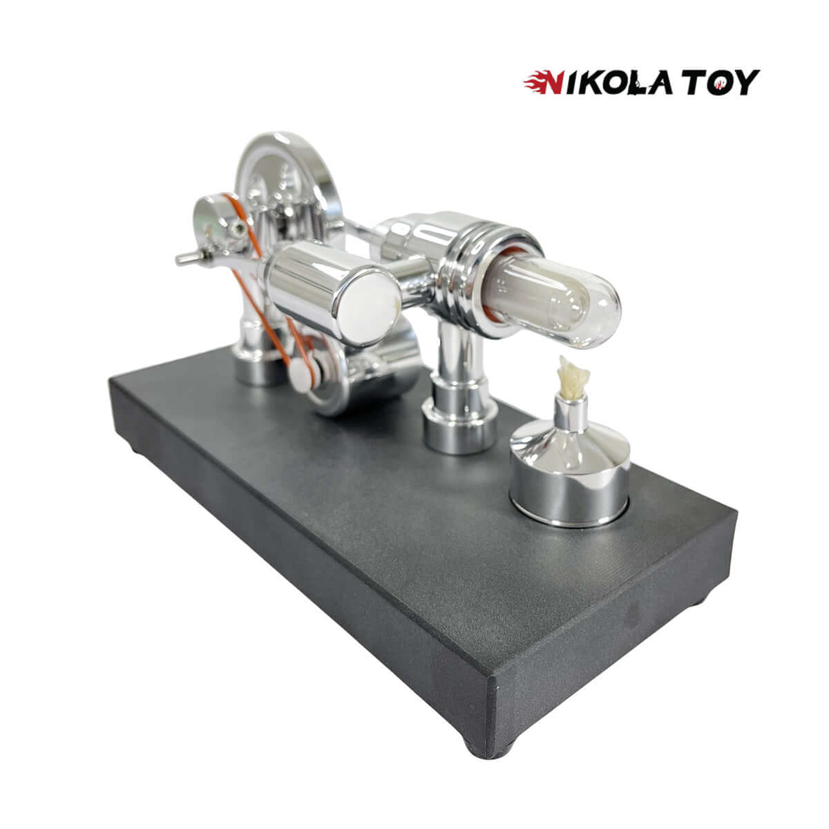 Mirror Polished Stirling Engine With Embedded Voltmeter And USB Plug