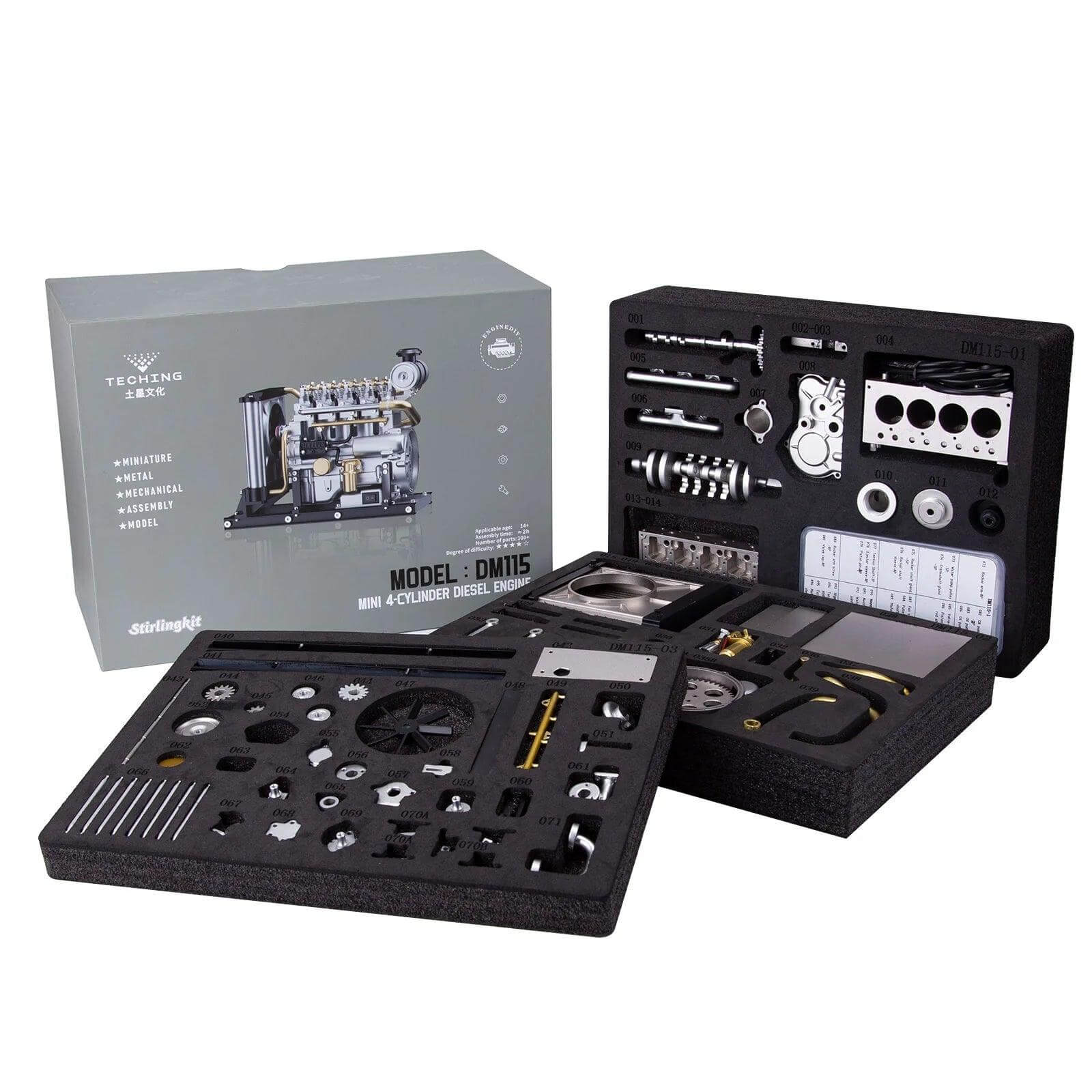 TECHING Workable Mini Diesel 4-Cylinder Engine Metal Model DIY Kits