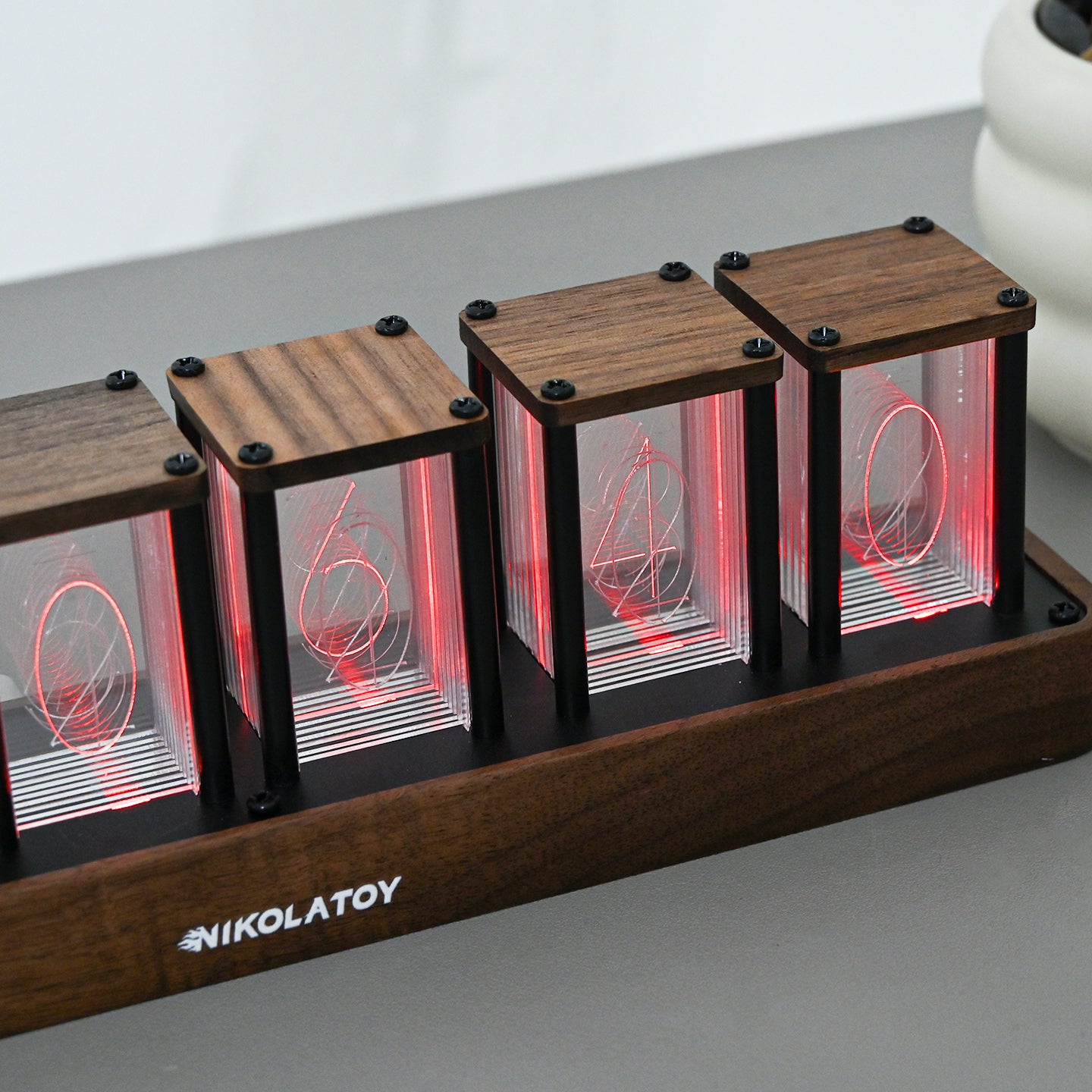 Creative Retro Walnut Wood RGB Glow Tube Clock