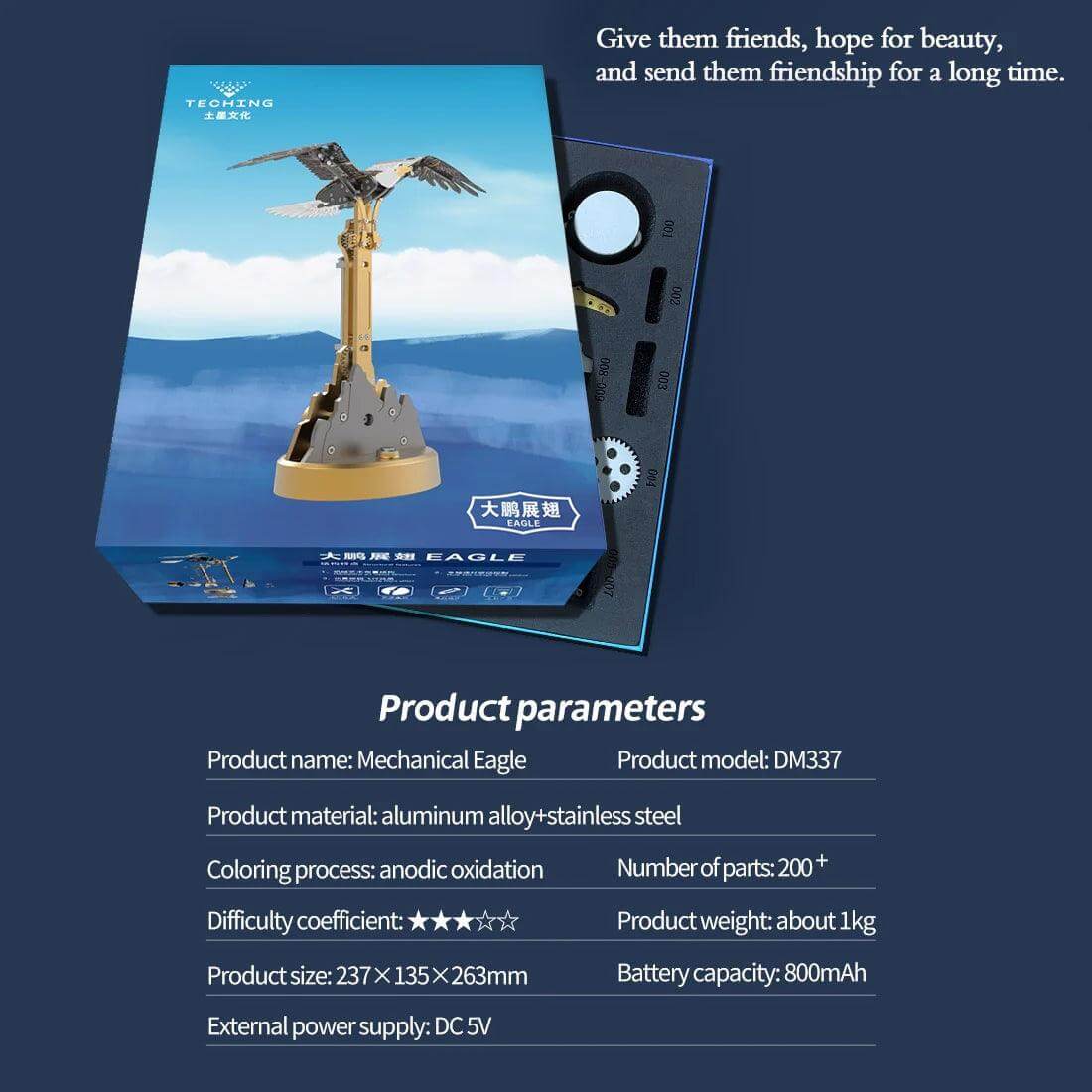 TECHING Kinetic Bald Eagle Sculptures Kits With Flapping Wings