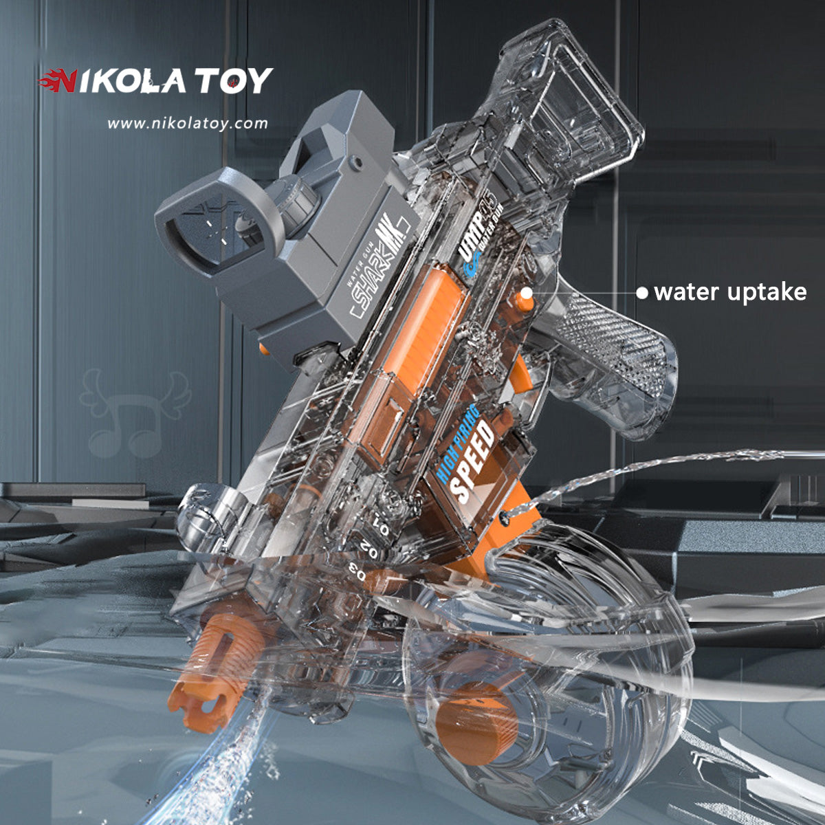 NIKOLATOY® High performance UMP45 electric continuous water gun with flashing lights