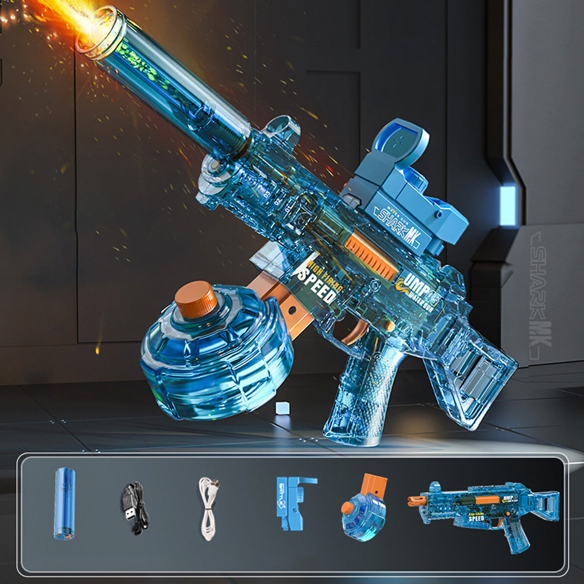 NIKOLATOY® High performance UMP45 electric continuous water gun with flashing lights