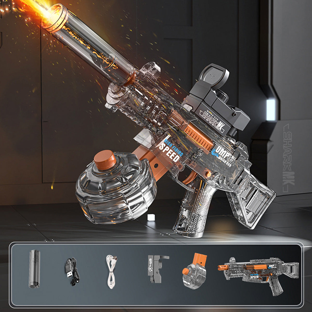NIKOLATOY® High performance UMP45 electric continuous water gun with flashing lights