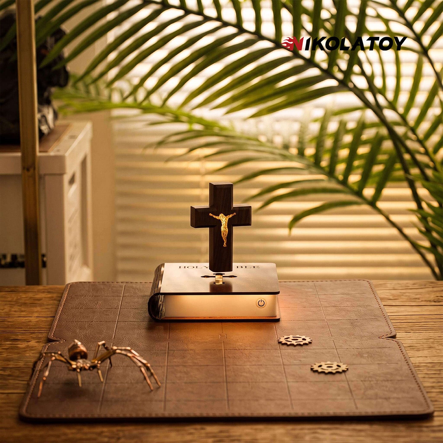 Magnetic Levitating Crucifix Cross with LED Holy Bible Base