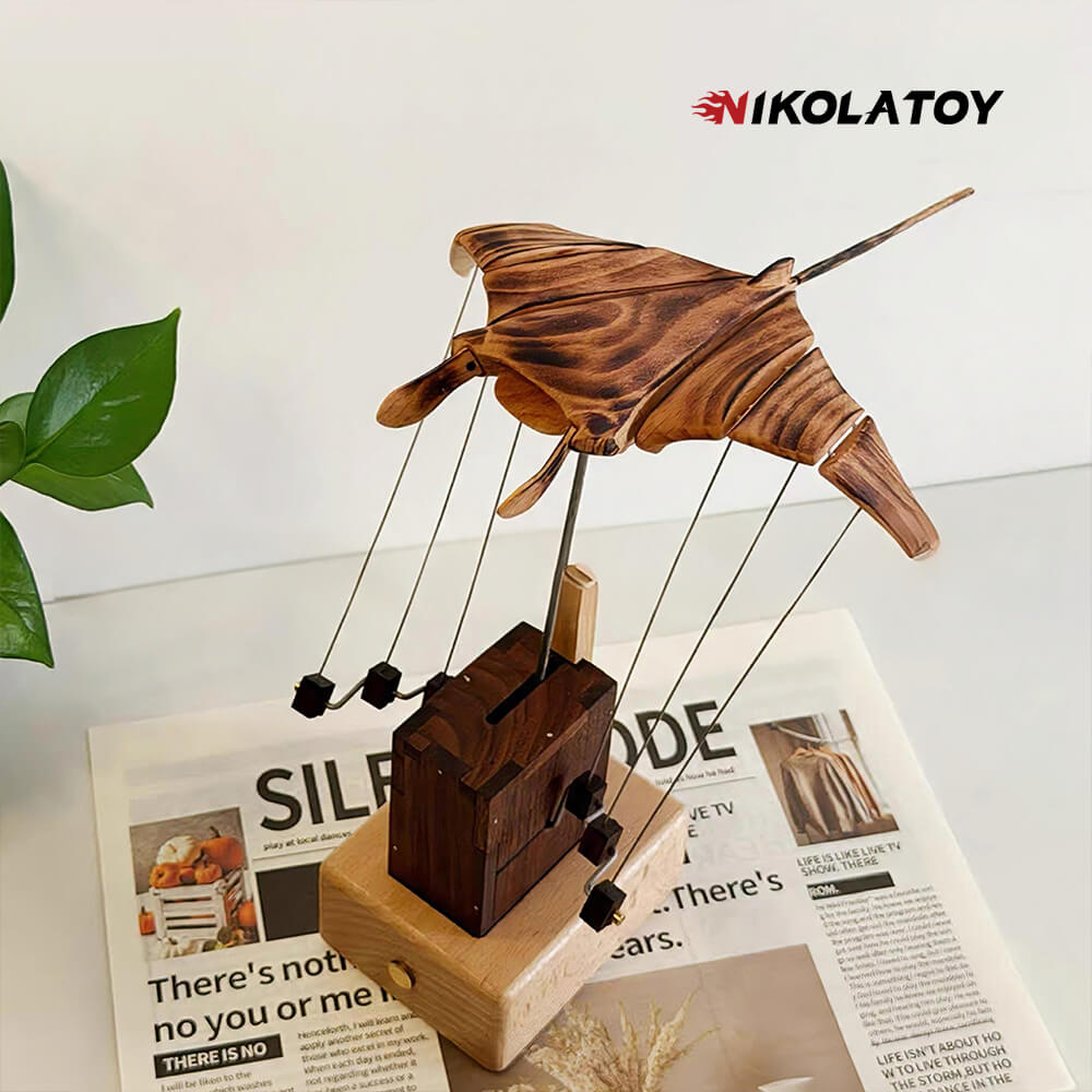 Artisan Wooden Manta Ray Automaton Ornament