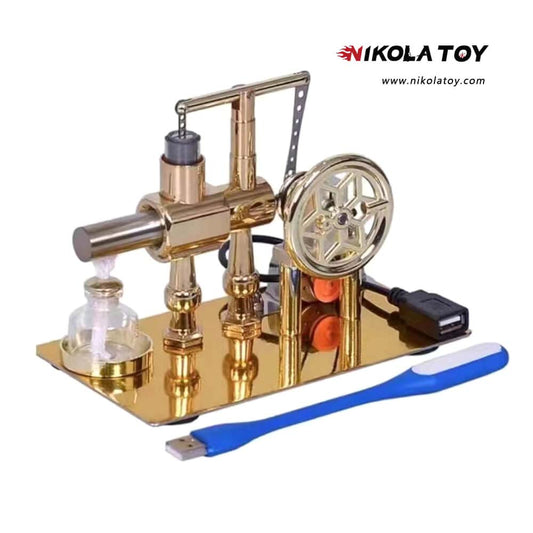 Stirling-motora modelo - elektroproduktado + LED-lumo