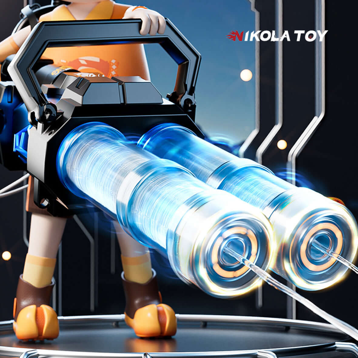 High Speed Shooting Dual Muzzle Gatling Water Gun Backpack (Muzzle LED)