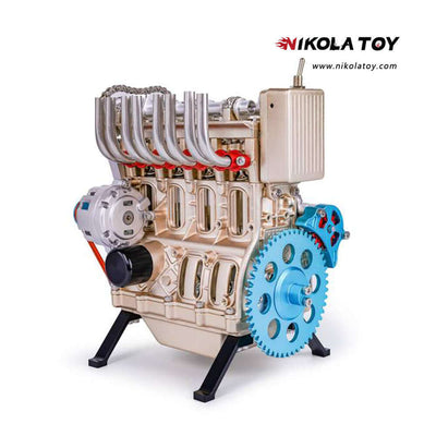 TECHING L4 Car Engine Model Full Metal Assembling Four- Cylinder Building Kits