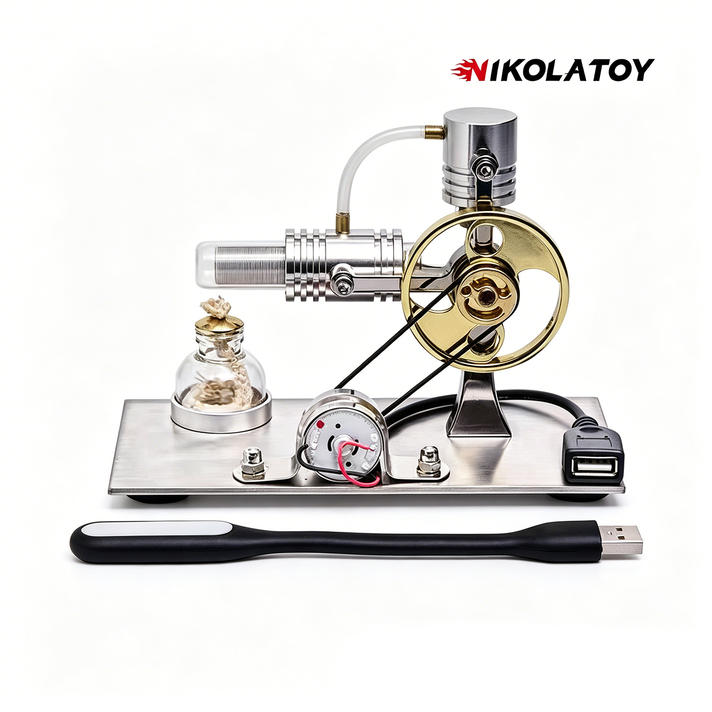 L-Type Stirling Engine Model - Power Generation+LED Light