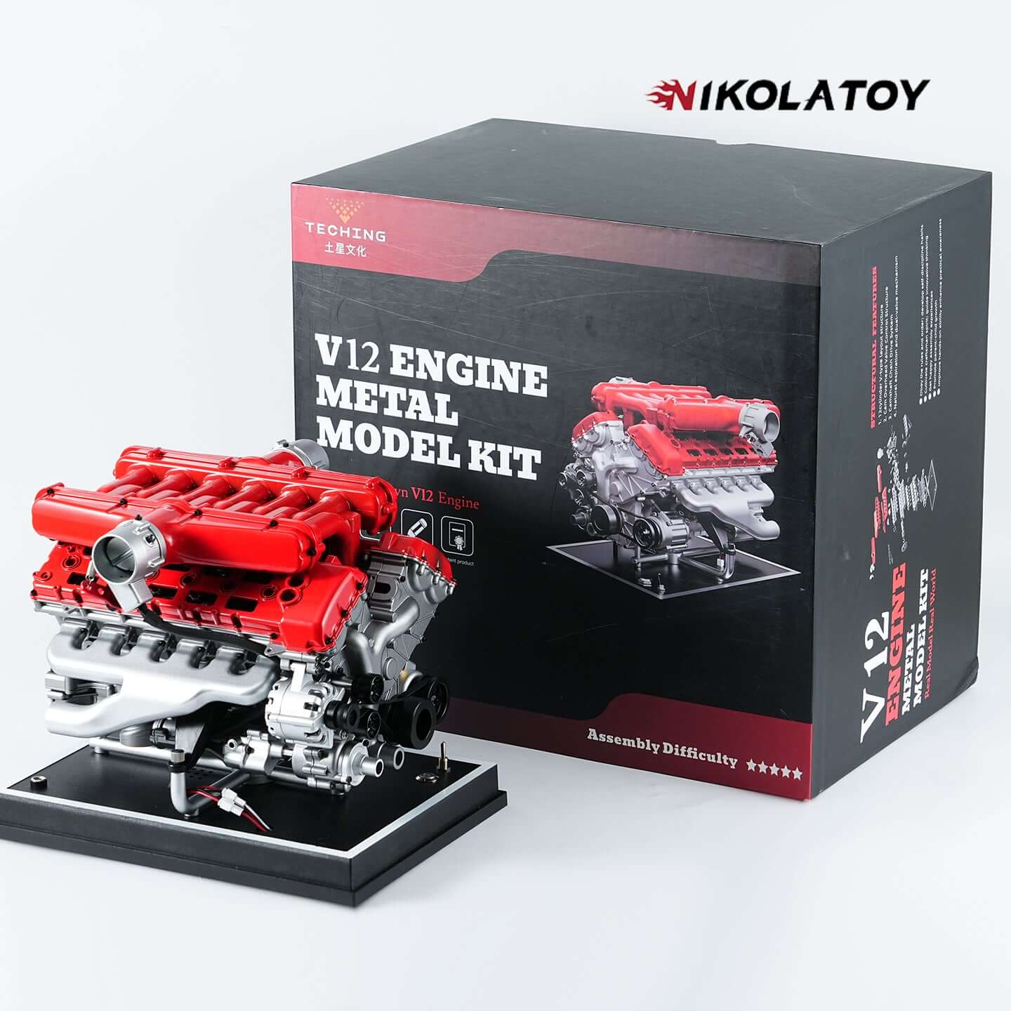 TECHING V12 Car Engine Model Full Metal Assembling 12-Cylinder Building Kits 800+PCS