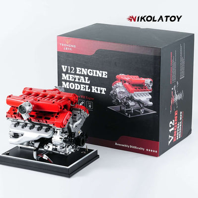 TECHING V12 Car Engine Model Full Metal Assembling 12-Cylinder Building Kits 800+PCS