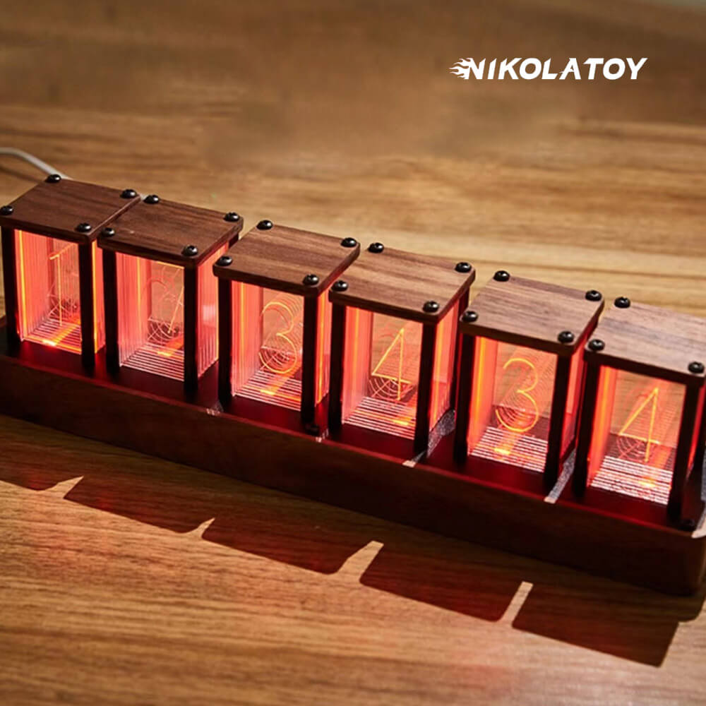 Creative Retro Walnut Wood RGB Glow Tube Clock