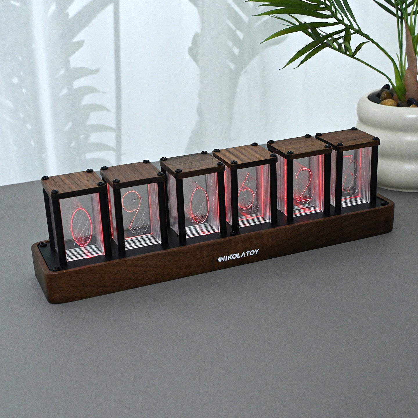 Creative Retro Walnut Wood RGB Glow Tube Clock