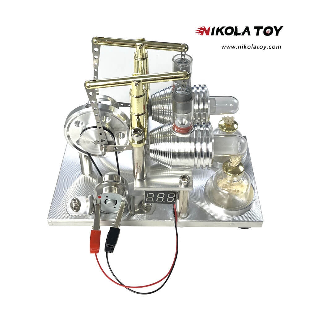 NikolaToy™ Double cylinder Stirling model+Voltmeter