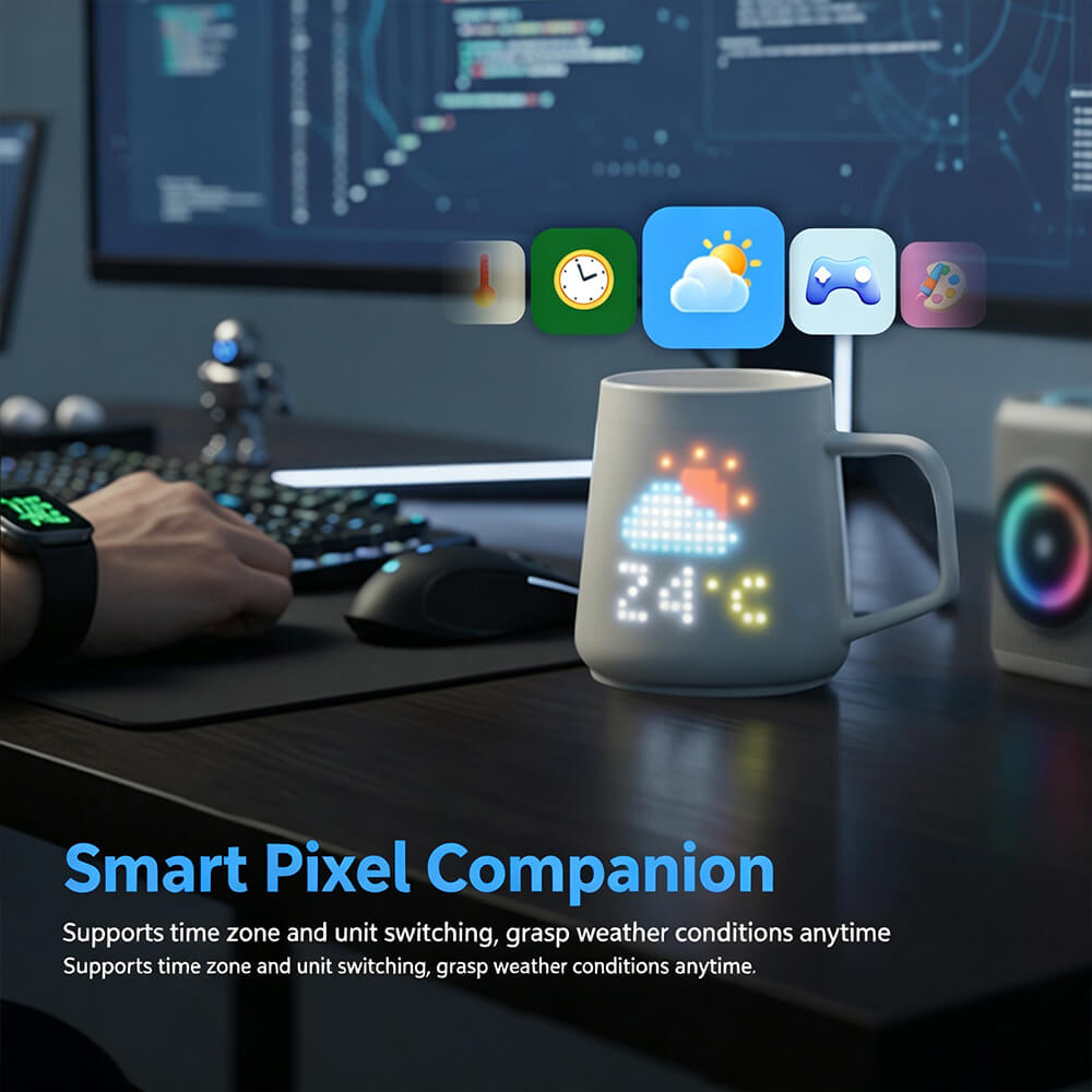 LED Pixel Smart Mug App‑Controlled DIY Animation Ceramic Cup Interactive Couple Gift