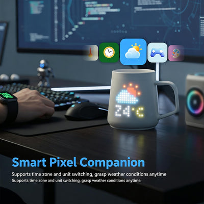 LED Pixel Smart Mug App‑Controlled DIY Animation Ceramic Cup Interactive Couple Gift