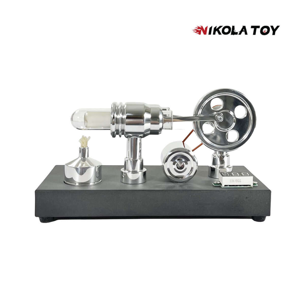 Mirror Polished Stirling Engine With Embedded Voltmeter And USB Plug