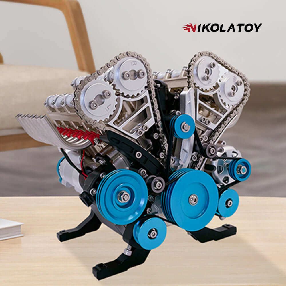 TECHING V8 Car Engine Model Full Metal Assembling 8-Cylinder 500+Pcs Building Kits