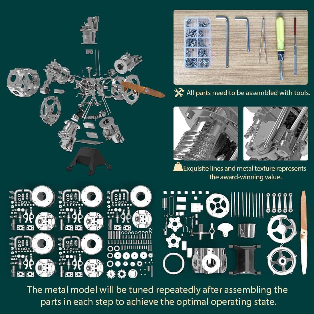 TECHING DIY 5 Cylinder Electric Mechanical Aircraft Radial Engine Model Kits