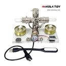 Cross twin Stirling engine+power generation device+voltmeter+LED - Nikola Toy