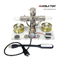 Cross twin Stirling engine+power generation device+voltmeter+LED - Nikola Toy