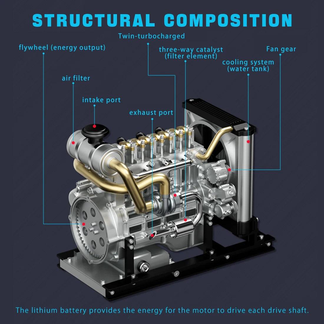 TECHING Workable Mini Diesel 4-cylinder Engine Metal Model DIY Kits - Nikola Toy