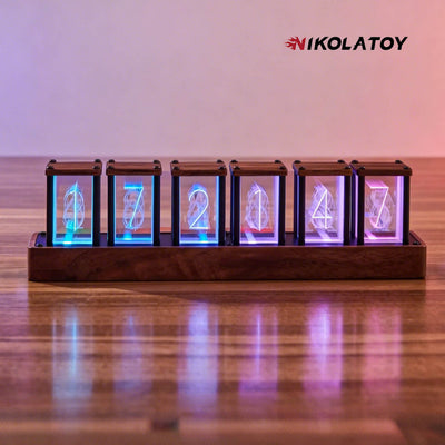 Creative Retro Walnut Wood RGB Glow Tube Clock