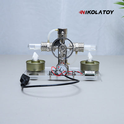Cross Twin Stirling Engine+Power Generation Device+Voltmeter+LED