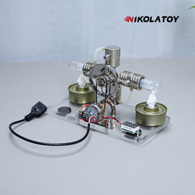 Cross Twin Stirling Engine+Power Generation Device+Voltmeter+LED