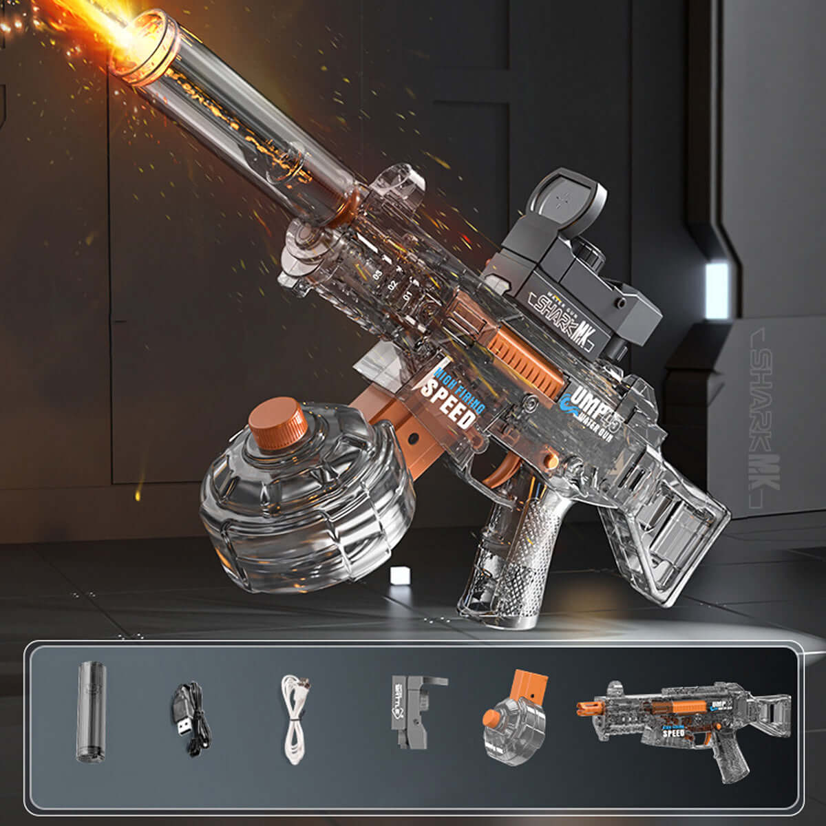 High Performance UMP45 Electric Continuous Water Gun With Flashing Lights