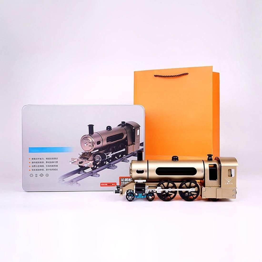 TECHING Engine Steam Train Model With Pathway Full Aluminum Alloy Model Kits