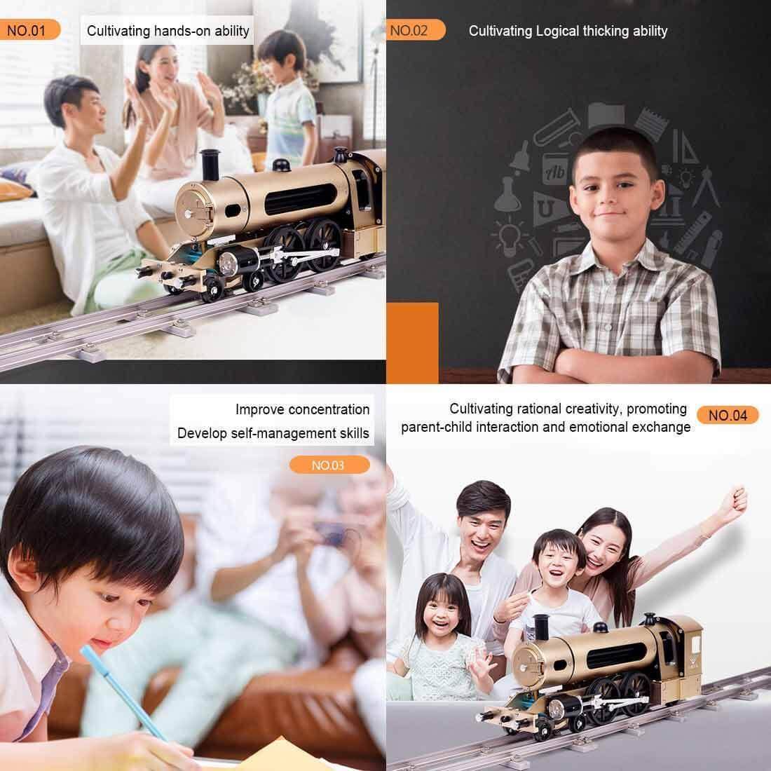 TECHING Engine Steam Train Model With Pathway Full Aluminum Alloy Model Kits