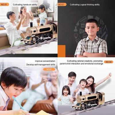 TECHING Engine Steam Train Model With Pathway Full Aluminum Alloy Model Kits